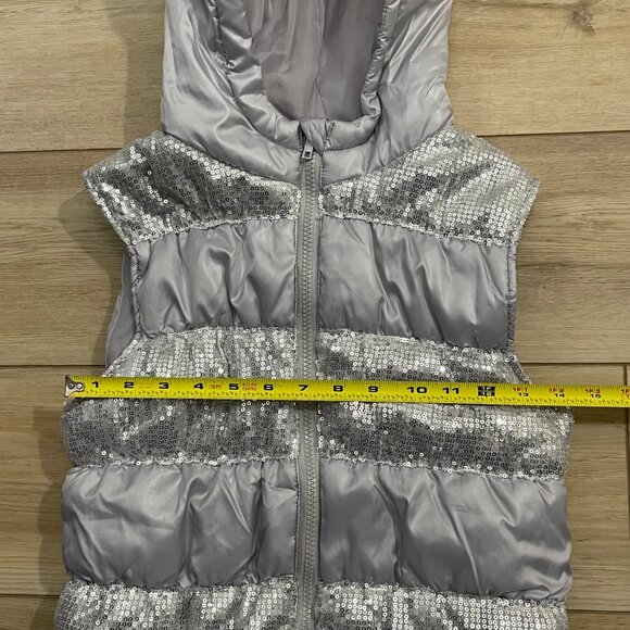 HeartSoul Girl Silver Hooded Puffer Vest XL With Sequined Accents Polyester - Picture 10 of 12